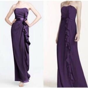 NWT Davids Bridal Purple Strapless Front Ruffle Evening Gown Size 6